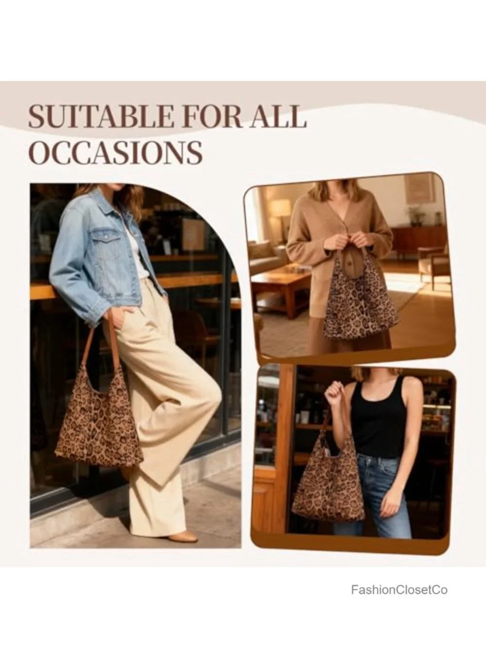Faux Suede Leopard Print Hobo Bag with Detachable Strap